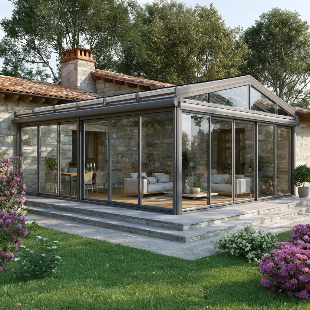 Patio interior techado con cubierta translúcida en una vivienda de La Rioja